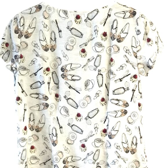 Van Heusen Studio Ruffled Blouse: Vintage Top Women’s Shoe & Coffee Print Size M - Picture 11 of 13